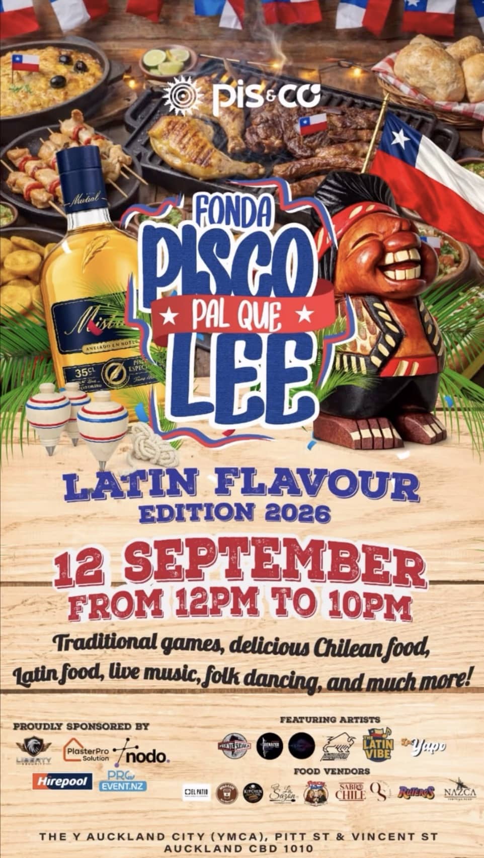 Fonda Pisco pal que lee Latin Flavour edition flyer, with Nodo listed among the event sponsors.