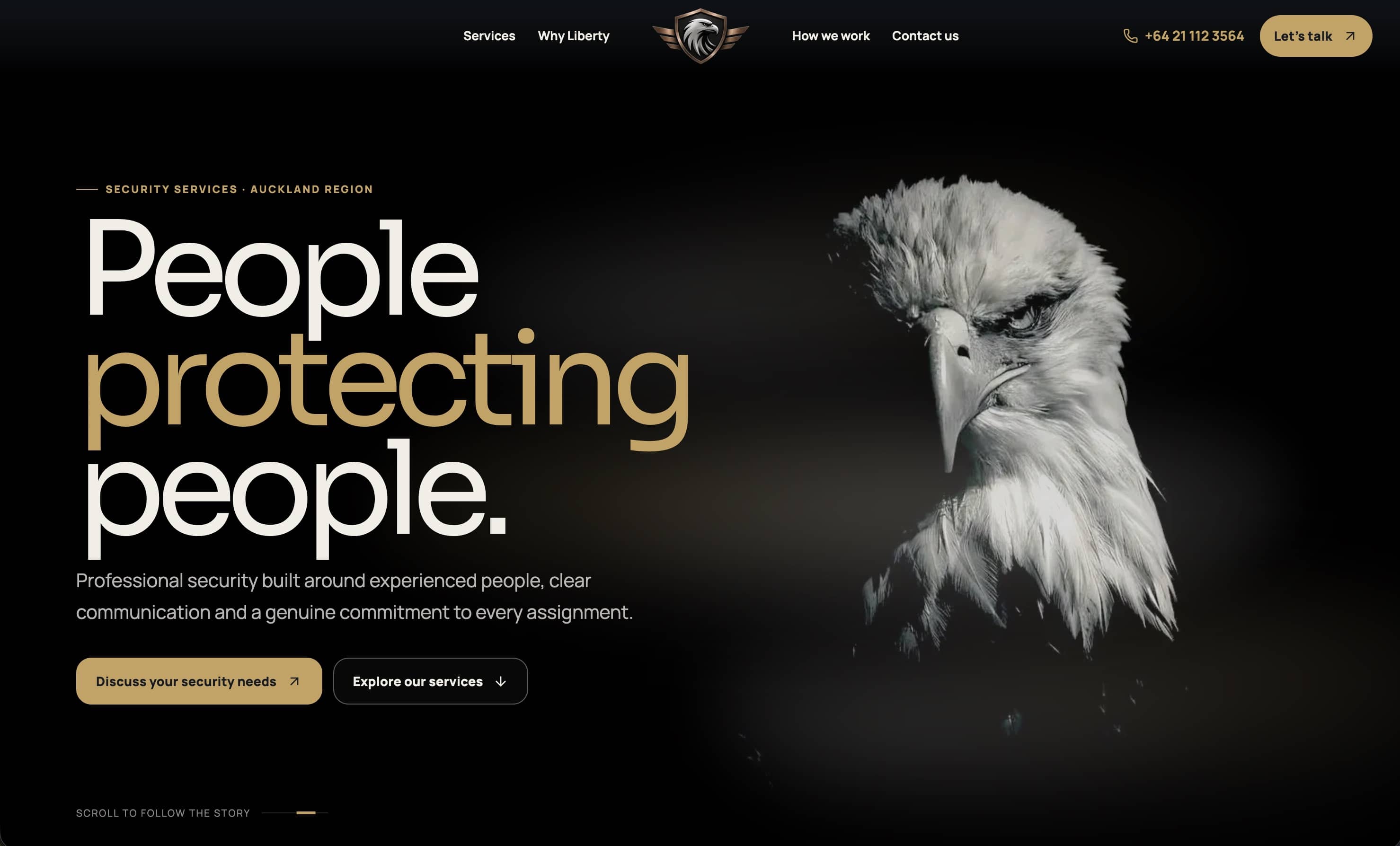 Liberty Security website homepage designed by Nodo, showing the People Protecting People hero.