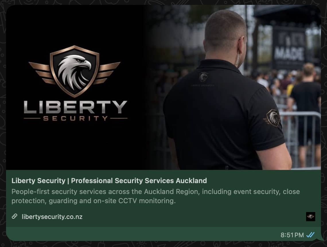 Liberty Security website link preview card as it appears when the URL is shared in a chat.