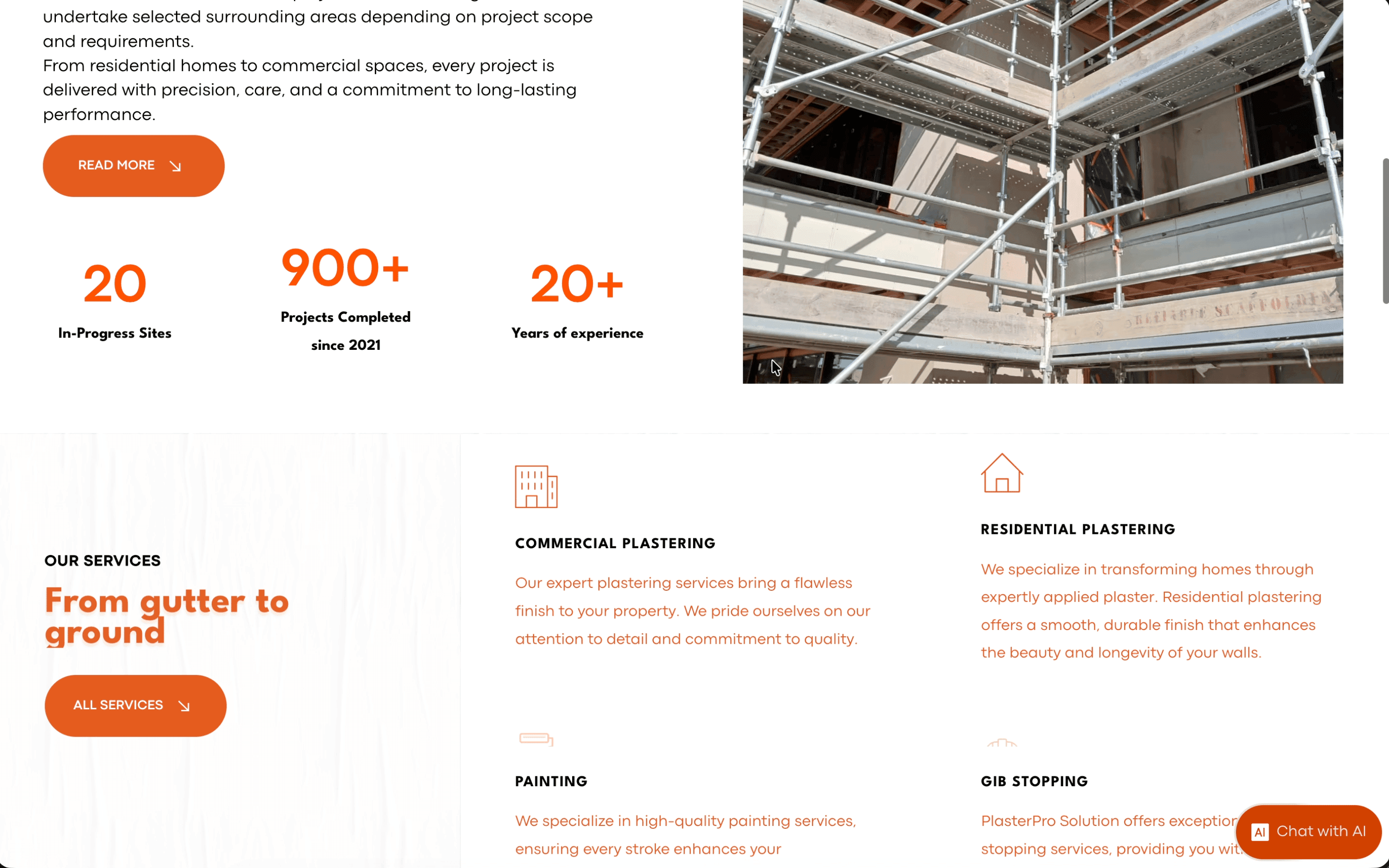 Old PlasterPro Solution Wix website screenshot before the Nodo redesign.